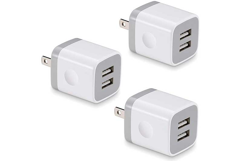 BEST4ONE 3-Pack 2.1A/5V Dual Port USB Plug Power Adapter Charging Block Cube