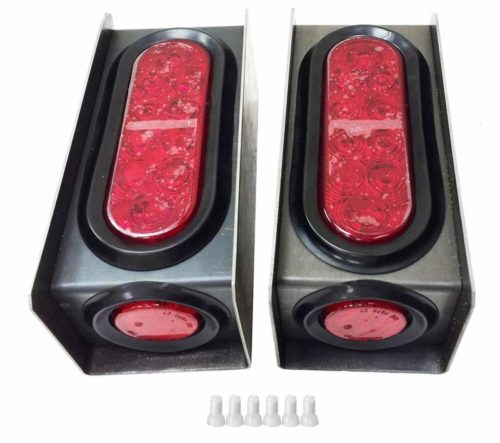 2 Steel Trailer Light Boxes w/6" LED Oval Tail Lights & 2" LED Red Round Side Lights w/wire connectors