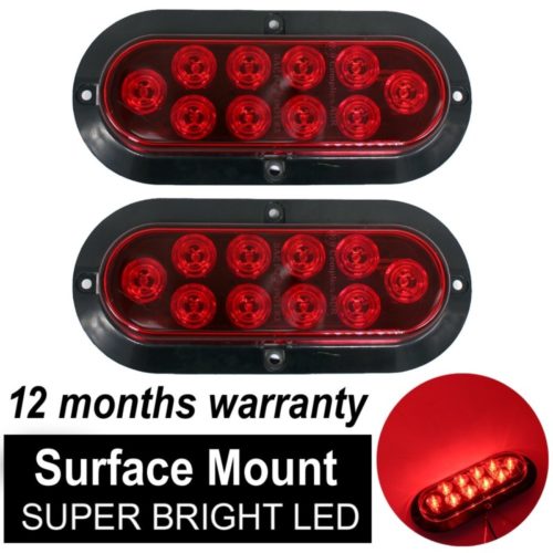 TMH ( Pack of 2 ) 6" 10 LED Surface Mount Oval Red Stop Brake Marker Tail LED Light, for Truck Trailer Trail Bus 12V DC