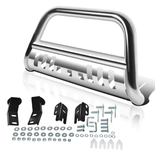 AUTOSAVER88 Bull Bar Compatible for 04-18 Ford F150 Stainless Chrome Bull Bar 3" Push Front Bumper Grill Grille Guard with Skid Plate