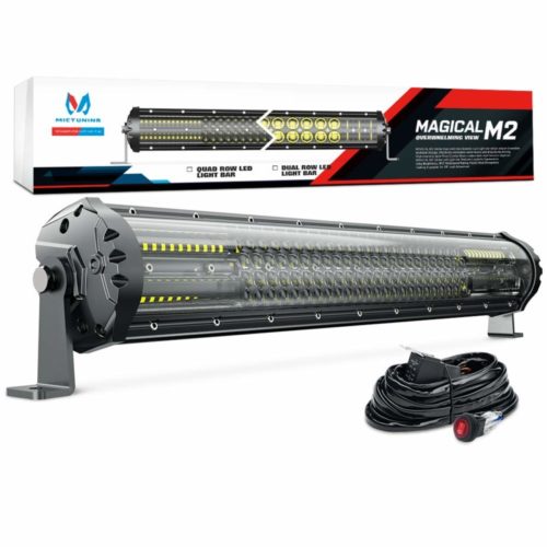 MICTUNING Magical M2 21 Inch Aerodynamic LED Light Bar - 180w Quad Row Off Road Lights 12680lm with 2 Style Adjustable Mounting Brackets and Wiring Harness