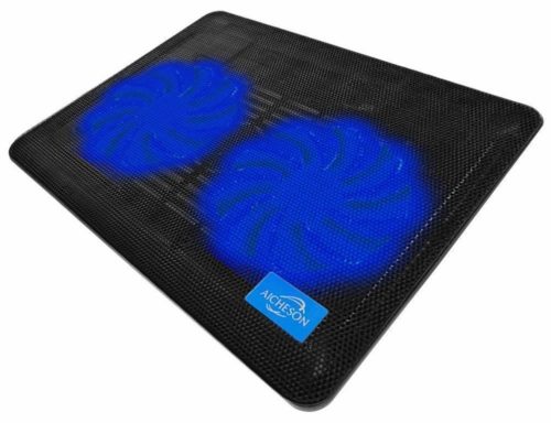  Roll over image to zoom in AICHESON Laptop Cooling Pad 2 1000RPM Fans Portable Computer Cooler, Blue LEDs, S007