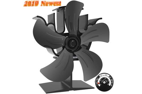Sonyabecca 5 Blade Stove Fan Wood Stove Fans Fireplace Fan Heat Powered with Magnetic Thermometer Aluminium Eco-Friendly 