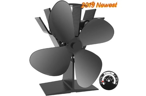 X-cosrack 4 Blade Wood Stove Fan Heat Powered Fireplace Fan with Magnetic Thermometer