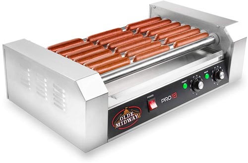 Olde Midway Electric 18 Hot Dog 7 Rollers Grill Cooker Machine 900-Watt - Commercial Grade