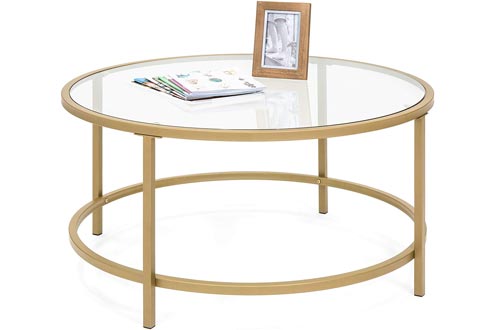 Walker Edison Modern Oval Coffee Accent Table Living Room, Wave Bottom, Clear Glass