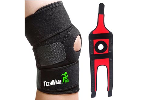 TechWare Pro Knee Brace Support - Relieves ACL, LCL, MCL, Meniscus Tear, Arthritis, Tendonitis Pain. Open Patella Dual Stabilizers Non Slip Comfort Neoprene.