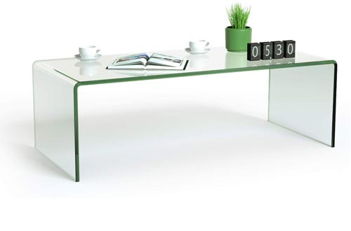 Tangkula Glass Coffee Table, 42.5" L × 20" W ×14" H, Modern Home Furniture, Clear Tempered Glass End Table,