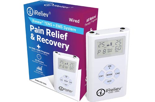 iReliev TENS + EMS Combination Unit Muscle Stimulators for Pain Relief & Arthritis & Muscle Strength 