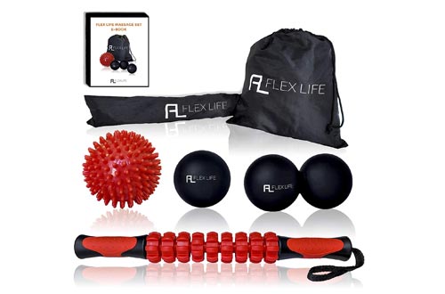 Flex Life Massage Ball Set and Muscle Roller Stick Kit