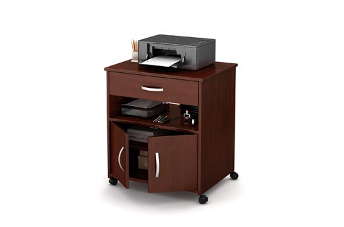 South Shore 2-Door Printer Stands with Storage on Wheels, Royal Cherry