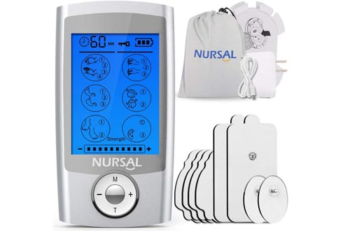 NURSAL EMS TENS Unit Muscle Stimulators with 8 Electrode Pads/Pouch/Pads Holder, Rechargeable 16 Modes Electronic Pulse Massager
