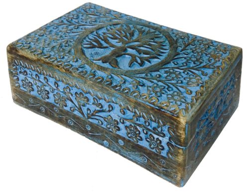  vrinda Wooden Hand Carved Tree of Life Box 8 inch x 5 inch