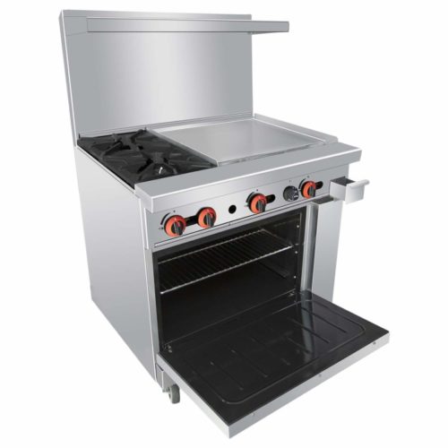 Commercial 36’’ Gas 2 Burner Range With Griddle and Standard Oven - Kitma Heavy Duty Natural Gas Cooking Performance Group for Kitchen Restaurant, 125,000 BTU
