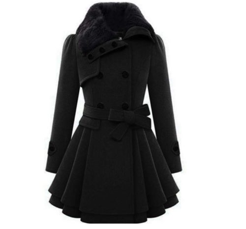 3. Zeagoo Women's Fashion Faux Fur Lapel Double-Breasted Thick Wool Trench Coat Jacket