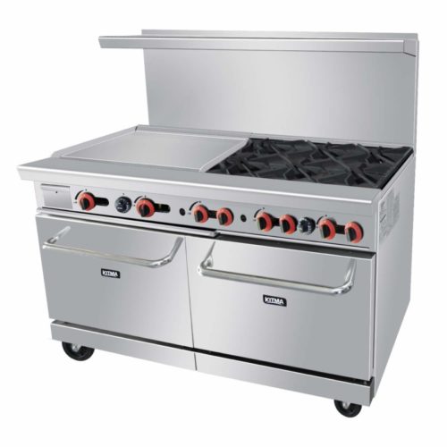Commercial 6 Burner 60’’ Range With 24’’ Griddle and Standard Oven - Kitma Heavy Duty Natural Gas Cooking Performance Group for Kitchen Restaurant, 252,000 BTU