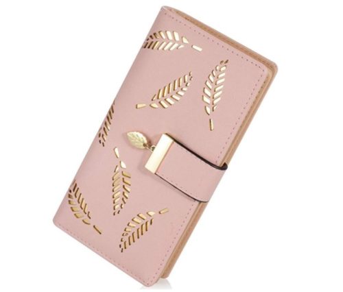 5. Women's Long Leaf Bifold Wallet Leather Card Holder Purse Zipper Buckle