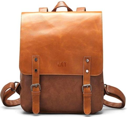 7. LXY Vegan Leather Backpack Vintage Laptop Bookbag
