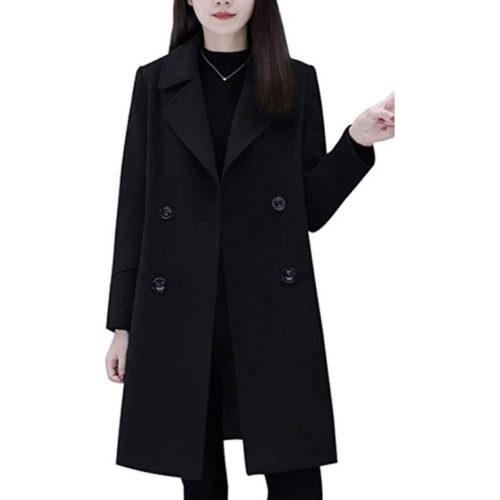 8. chouyatou Women's Basic Essential Double Breasted Mid-Long Wool Blend Pea Coat