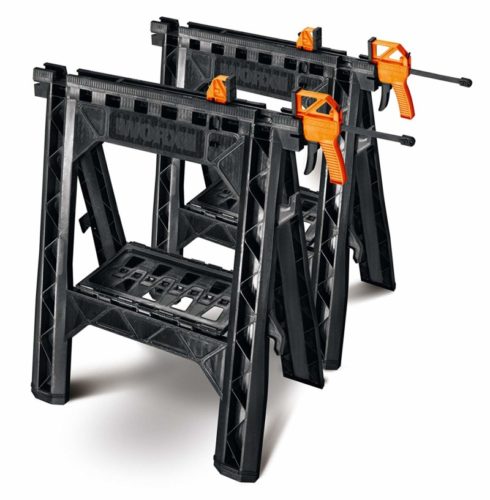 WORX Clamping Sawhorse Pair with Bar Clamps, Built-in Shelf and Cord Hooks – WX065 TOP 10 BEST SAW HORSES IN 2021 REVIEWS