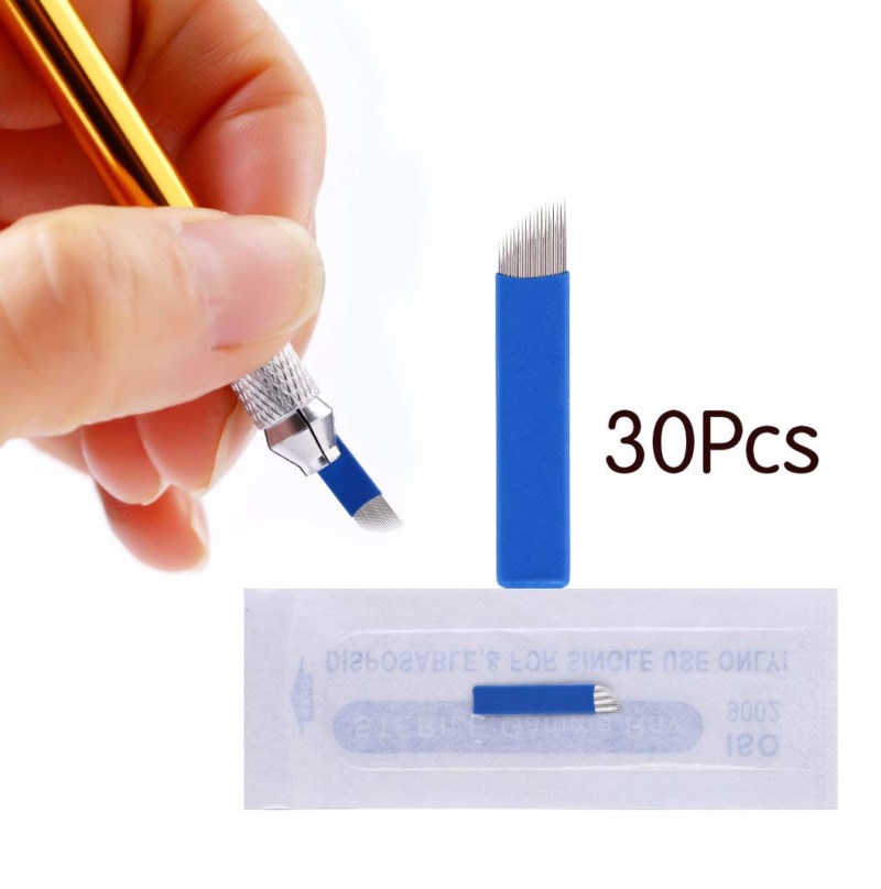 30Pcs Disposable Eyebrow Microblading Needles,Lip Tattooing Microblades Permanent Makeup Blades for Single Use Only (18needle)