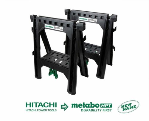 Metabo HPT Folding Sawhorses, Heavy Duty Stand, 4 Sawbucks, 1200 Pound Capacity, Built-In Cord Hooks and Shelves, 2-Pack (115445M)