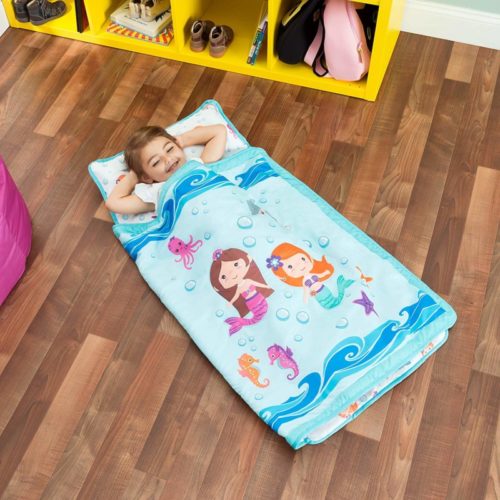 Everyday Kids Toddler Nap Mat with Removable Pillow -Underwater Mermaids- Carry Handle with Fastening Straps Closure, Rollup Design, Soft Microfiber for Preschool, Daycare Sleeping Bag, Ages 2-4 years