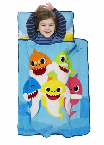 Baby Shark Toddler Nap Mat - Includes Pillow and Fleece Blanket – Great for Boys and Girls Napping at Daycare, Preschool, Or Kindergarten - Fits Sleeping Toddlers and Young Children