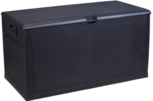 GDY 120 Gallon Patio Storage Deck Boxs Outdoor Storage Plastic Bench Boxs, Resin Wicker Storage Container Bench Seat (Black)