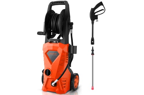 Suyncll Pressure Washer 3000PSI Electric Power Washer with Hose Reel and Brush,High Pressure Washers for Driveway Fence Patio Deck Cleaning 