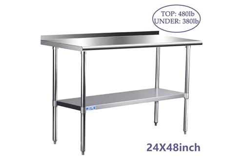 Stainless Steel Tables for Prep & Work 24 x 48 Inches, NSF Commercial Heavy Duty Tables with Undershelf and Backsplash for Restaurant, Home and Hotel
