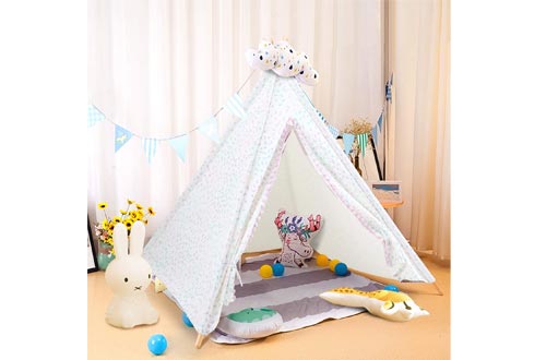 ALPHA HOME Teepee Tents for Kids Canvas Childs Play Teepee Tents Indoor & Outdoor with Carry Bag - 58" x 58" x 56"