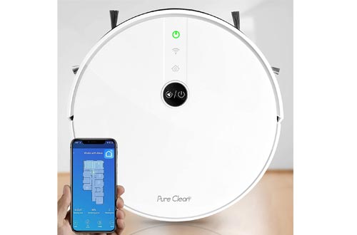 Pure Clean Robotic Vacuum Cleaners - 1800Pa Suction - Wifi Mobile App and Gyroscope Mapping - Ultra Thin 2.9” Height Cleans Carpets and Hardwood Floor - PUCRC455, White