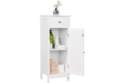 Yaheetech Bathroom Floor Storage Cabinets, Free-Standing Side Storage Organizer Unit with Drawer and Single Shutter Door, White