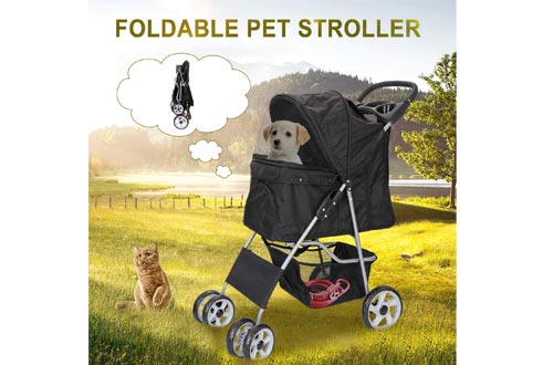 Nova Microdermabrasion Foldable Pet Dog Strollers for Cats and Dog Four Wheels Carrier Strolling Cart with Weather Cover, Storage Basket + Cup Holder