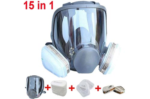 Muhubaih 15in1 Full Face Large Size Respirators, Full Face Wide Field of View,Widely Used in Organic Gas,Paint spary, Chemical,Woodworking 