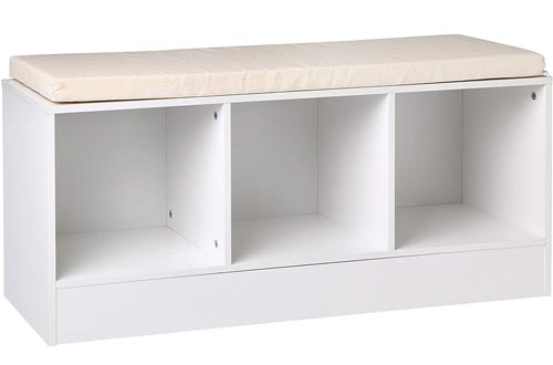 AmazonBasics 3-Cube Entryway Shoe Storage Benchs with Cushioned Seat, White