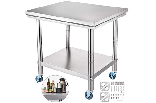 Mophorn Stainless Steel Work Tables 36x24 Inch with 4 Wheels Commercial Food Prep Worktable with Casters