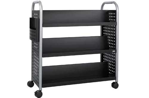 Safco Products Scoot Double-Sided Book Carts Black, Swivel Wheels, 6 Slanted Shelves