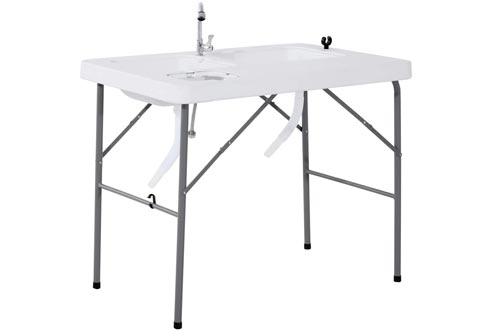 Outsunny Portable Folding Camping Sinks Table with Faucet and Dual Water Basins, Outdoor Fish Table Sinks, 40'