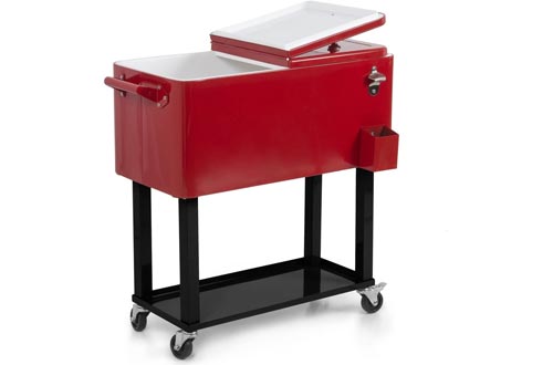 BELLEZE Rolling Ice Chest Portable Patio Drink Party Cooler Carts, 80-Quart, Red