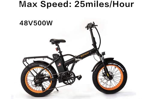 SOHOO 48V500W12AH 20" x4.0 Folding Fat Tire Electric Bicycle Mountain E-Bikes Removable Battery Foldable Snow Electric Bikes