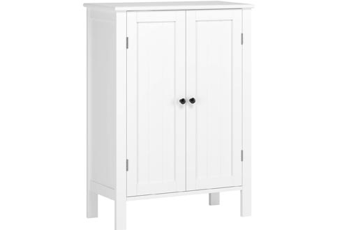 HOMFA Bathroom Floor Cabinets, Free Standing Side Cabinets Storage Organizer with Double Doors and Adjustable Shelf for Home Office, White