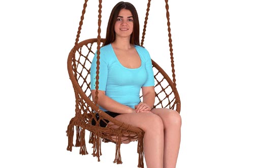 EBUNG Macramé Hammock Chairs Hanging Swing Seat – Elegant and Classy Knotted Design – 100% Cotton – Durable and Strong – Ideal