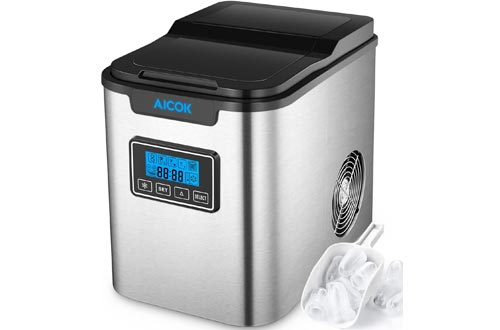 Aicok 26lb Portable Ice Makers Machine for Countertop, Stainless Steel, Ice Cubes ready in 6 Minutes, 26lb Ice per 24 Hrs, Self-clean Function, LCD Display, Ice Scoop&Basket, Perfect for Cocktail Party