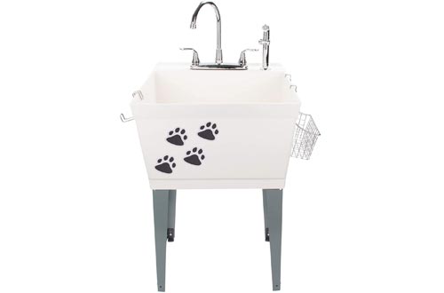 Laundry Sinks Utility Tub With High Arc Chrome Faucet With Pet Friendly Accessories, Side Sprayer, Hooks, Baskets, Heavy Duty Sinks With Reinforced Wall Bracket, Suitable