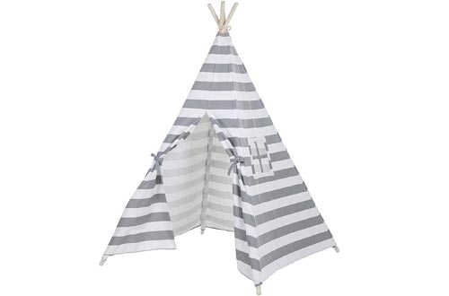 Toysland Indoor Indian Playhouse Teepee Tents for Kids, Toddlers Canvas with Carry Case, Grey Stripe