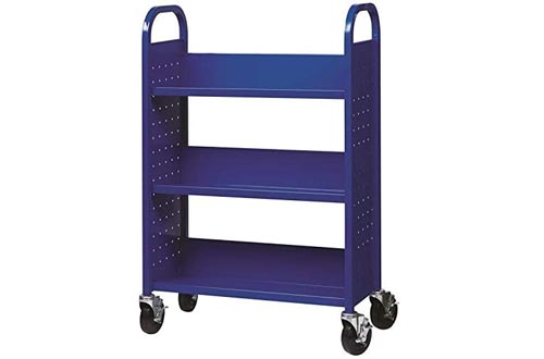 Hirsh Rolling Library or Home Office Single-Sided Sloped Shelves Book Carts with Lockable Wheels in Blue