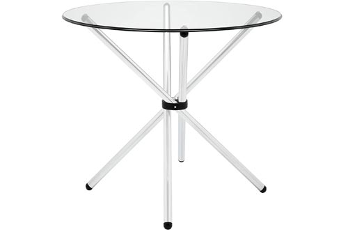 Modway Baton 36" Modern Kitchen and Dining Tables with Round Glass Top and Stainless Steel Base