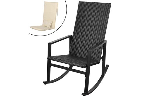 Sundale Outdoor Indoor Wicker Rocking Chair with Cushion and Pillow All- Weather Rocker Armchairs Rattan Furniture for Patio, Pool, Deck, Home, Weight Capacity 220 LBS, Light Yellow